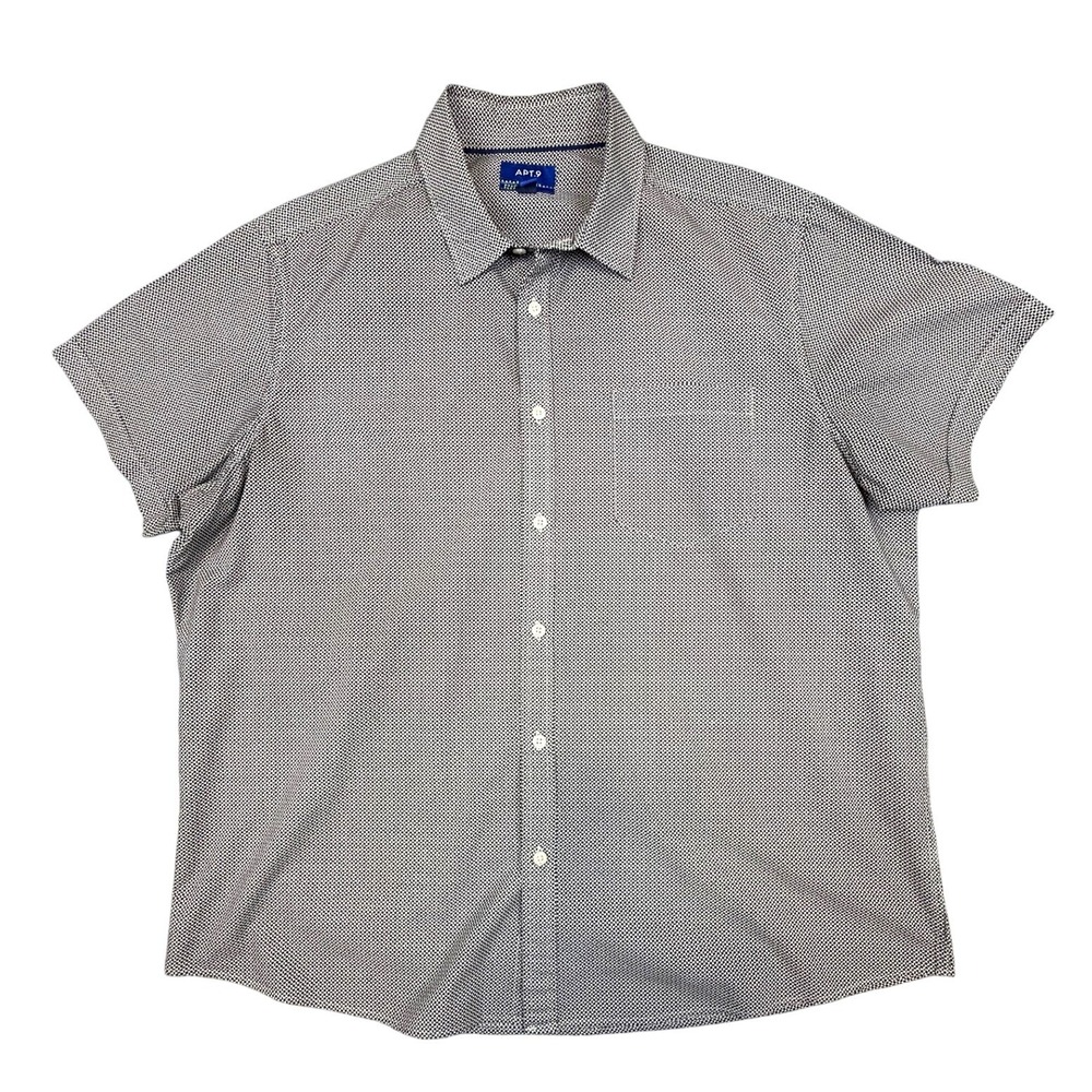 Apt 9 Premier Flex Mens XXL Black White Geometric Diamond Short Sleeve Shirt